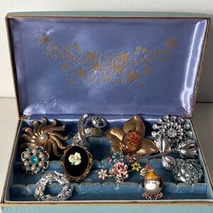 Grannycore Vintage Brooch Lot Floral Rhinestone Gold Silver Tone w/ Box